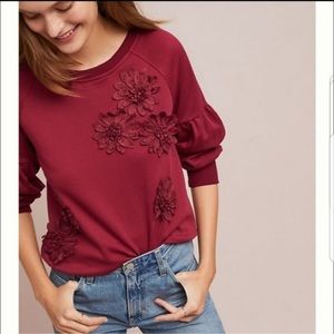 NWT Anthropologie Floral Applique Sweatshirt sz M